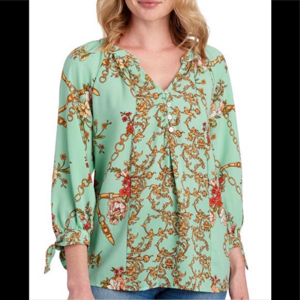 Vine & Chain Tie Sleeve Blouse